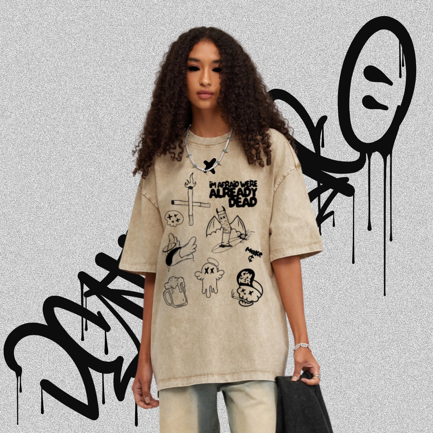 Thrashed 285GSM Unisex Oversized Snow Wash T-shirt